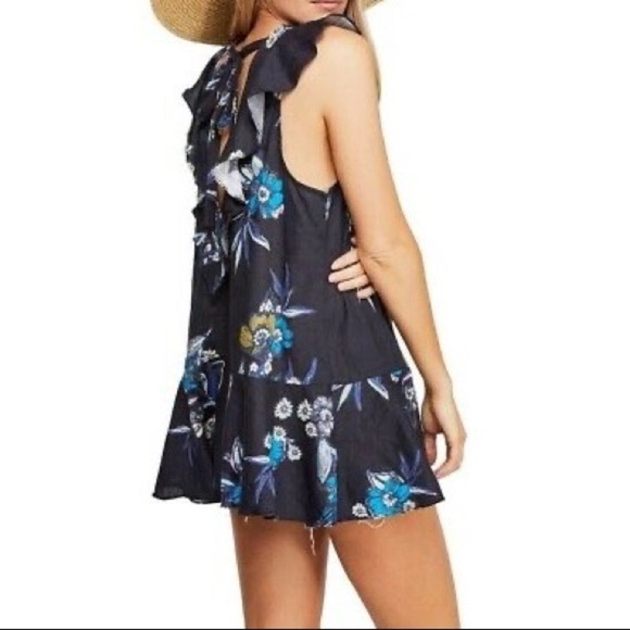 Free People Summer in Tulum Tunic Dress Linen Blend Black Floral Size M Boho - Picture 3 of 16